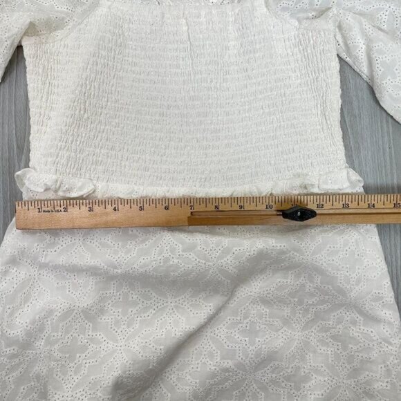 Veronica Beard Revolve Denise Smocked Long Sleeve Eyelet Mini Dress Off White 4 - Picture 14 of 14